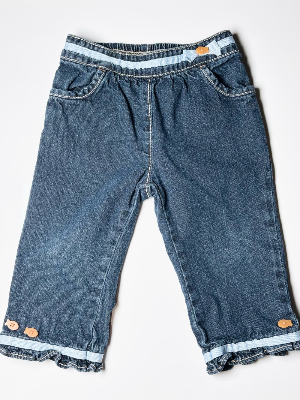 Vintage Y2K Gymboree Goldfish Theme Ruffle Hem Denim Pants Fish Buttons Whimsy